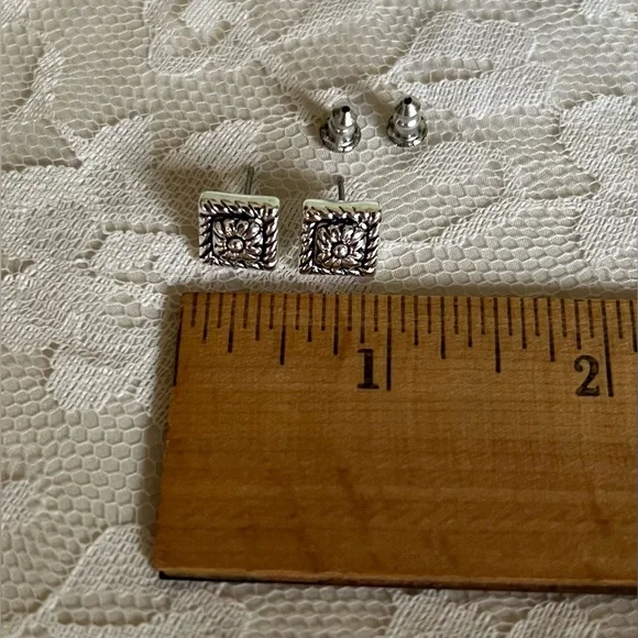 Vintage Napier Tile Earrings, Simple Square Shaped Stud Earrings, Floral - Picture 4 of 4